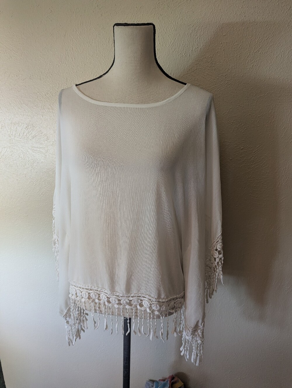 Lightweight White Crochet-Hem Women's Sweater